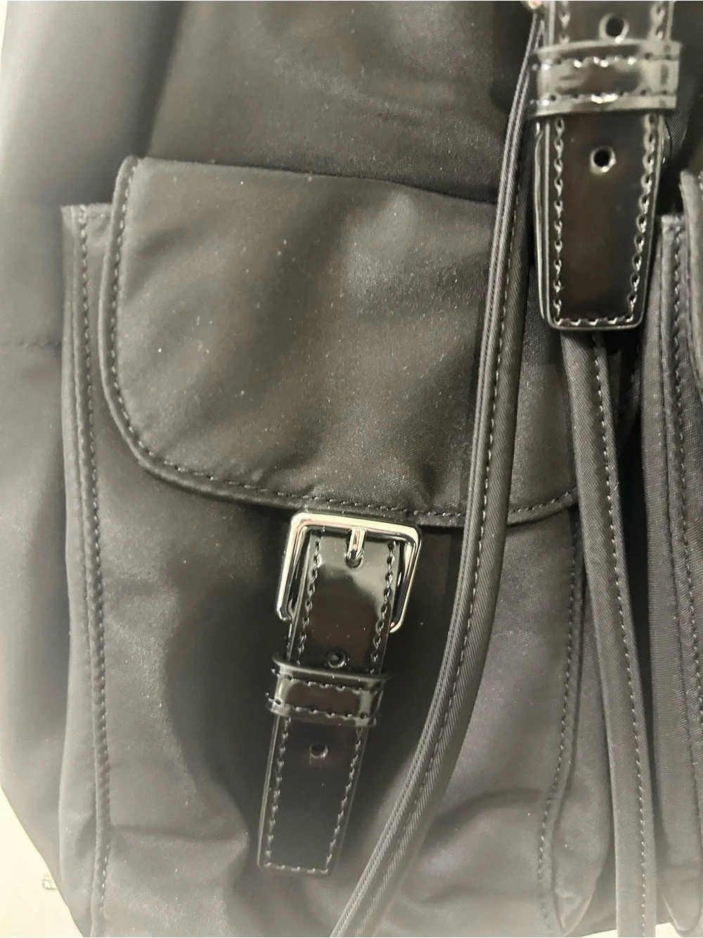 Tory Burch Black Nylon Buckle-Front Backpack with Logo